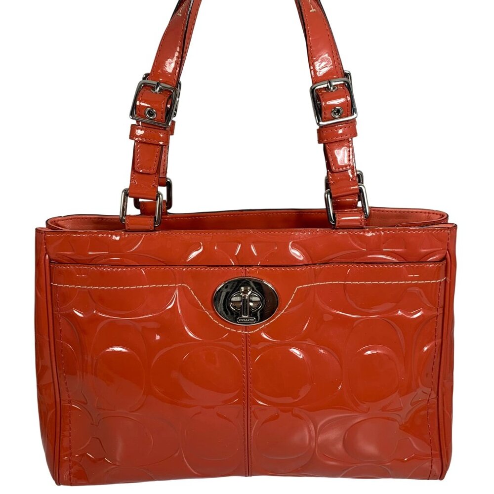 COACH Hampton Orange Patent Embossed Leather Medium Carryall F14413 Shoulder Bag